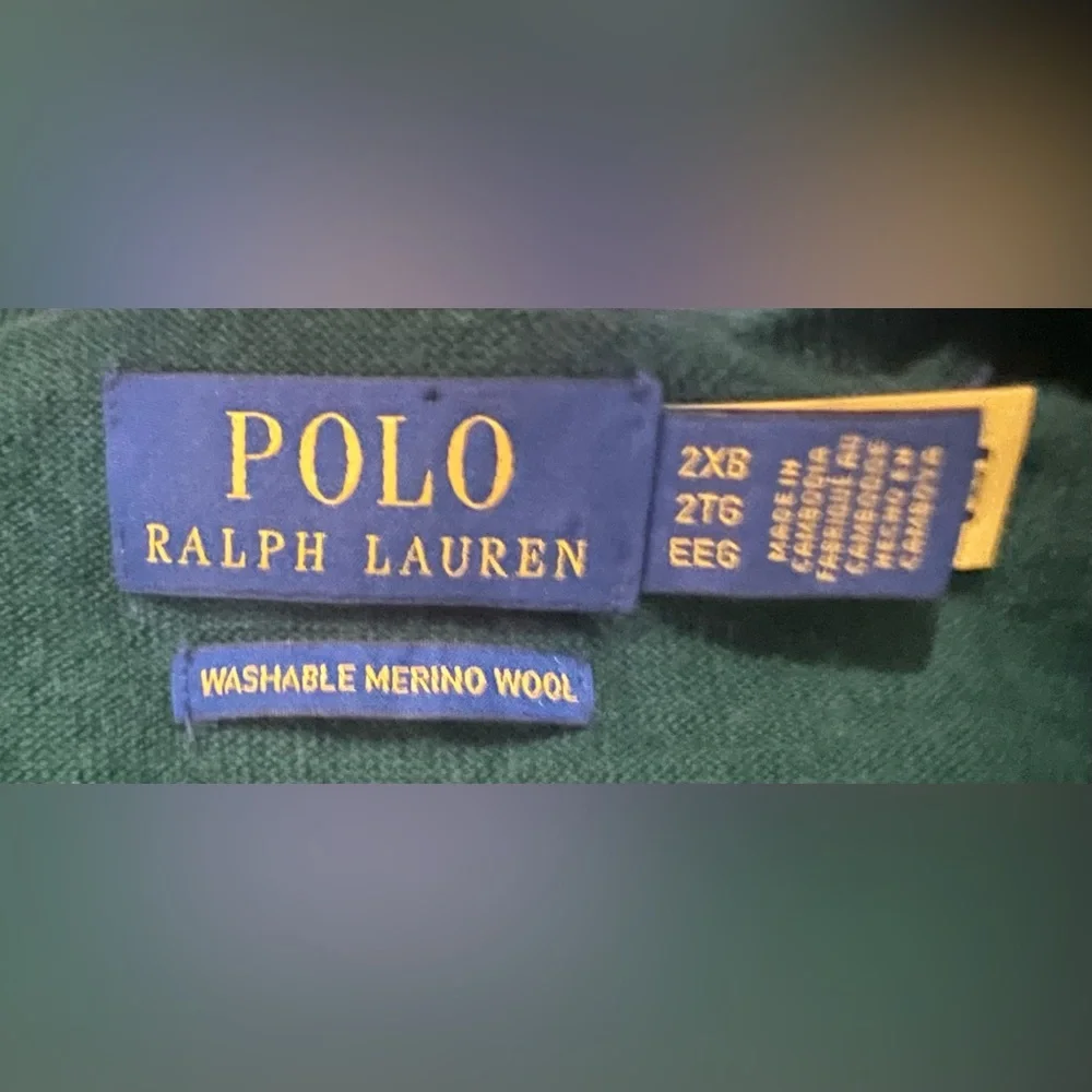 POLO Ralph Lauren Men’s Forest Green Merino Wool V-Neck Sweater Size 2x